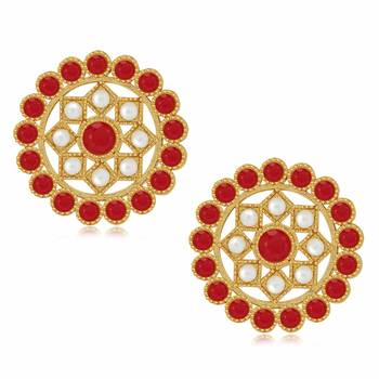 Mad Club Gold Plated Pearl Diamond Kundan Choker Necklace with Round Earrings Traditional Jewellery Set 4