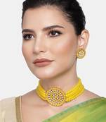Mad Club Gold Plated Pearl Diamond Kundan Choker Necklace with Round Earrings Traditional Jewellery Set