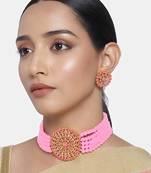 Mad Club Gold Plated Pearl Diamond Kundan Choker Necklace with Round Earrings Traditional Jewellery Set