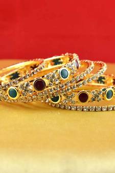 gold moti stone cz polki kundun meenakari pearl bangle kara size-2.4,2.6,2.8