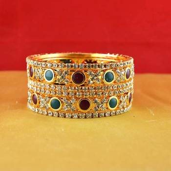 gold moti stone cz polki kundun meenakari pearl bangle kara size-2.4,2.6,2.8 2