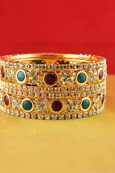 gold moti stone cz polki kundun meenakari pearl bangle kara size-2.4,2.6,2.8