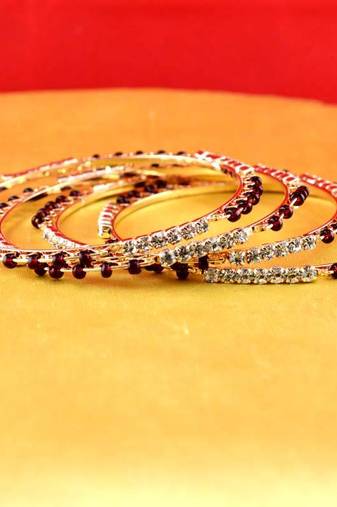 Gold Moti Stone Cz Polki Kundun Meenakari Pearl Bangle Kara