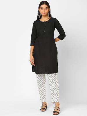 Black plain cotton ethnic-kurtis 1