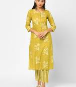 Yellow printed cotton ethnic-kurtis