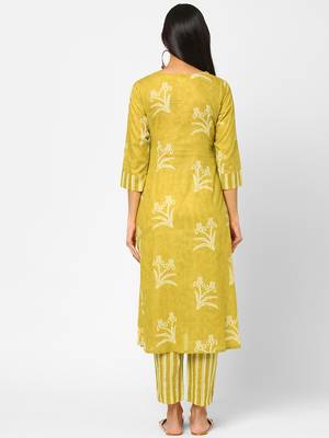 Yellow printed cotton ethnic-kurtis 2