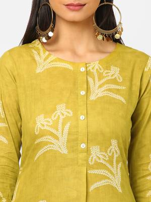 Yellow printed cotton ethnic-kurtis 5