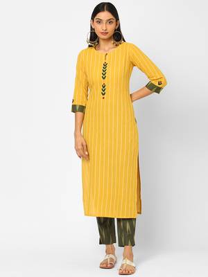 Yellow plain cotton ethnic-kurtis 1