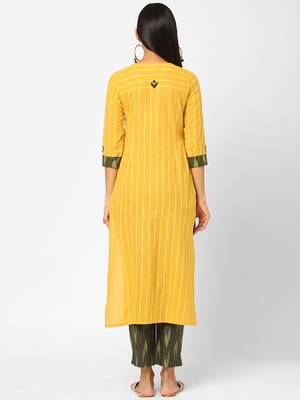 Yellow plain cotton ethnic-kurtis 2