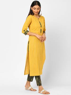 Yellow plain cotton ethnic-kurtis 3