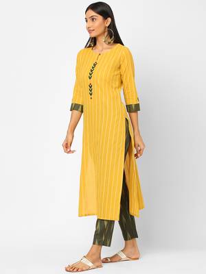 Yellow plain cotton ethnic-kurtis 4