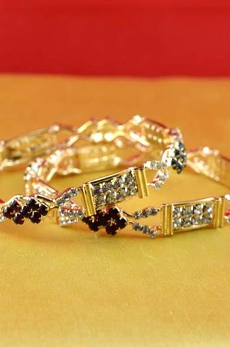 Gold Moti Stone Cz Polki Kundun Meenakari Pearl Bangle Kara Size