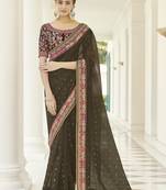 Brown Thread and Zari embroidered organza Wedding and Ceremonial saree