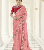 Peach Dori and Thread embroidered georgette Wedding & Party saree