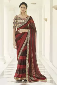 Red Thread embroidered with gota Patti organza Wedding & Party saree