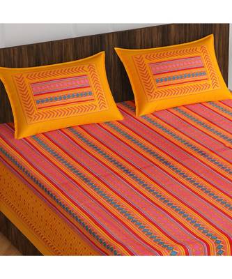 100% Pure Cotton  Skin friendly fabric with vibrant colours Jaipuri Print Double Bedsheet with 2 Pillow Covers 2