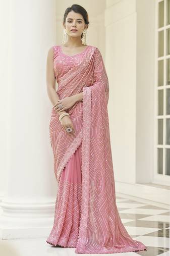 Meghalaya Baby Pink Georgette Zari And Sequin Work Party Wear Saree