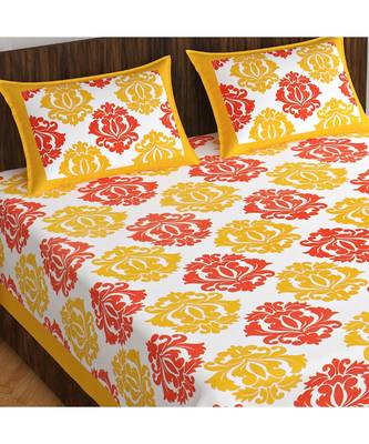 100% Pure Cotton  Skin friendly fabric with vibrant colours Jaipuri Print Double Bedsheet with 2 Pillow Covers 2