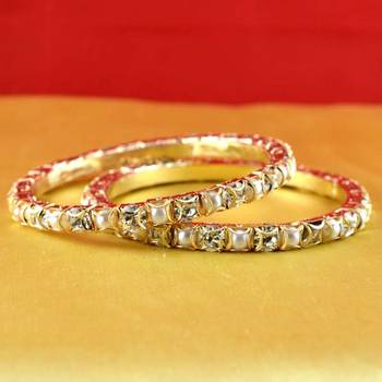 gold moti stone cz polki kundun meenakari pearl bangle kara size-2.4,2.6,2.8 1