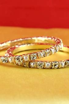 gold moti stone cz polki kundun meenakari pearl bangle kara size-2.4,2.6,2.8
