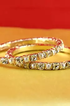 gold moti stone cz polki kundun meenakari pearl bangle kara size-2.4,2.6,2.8