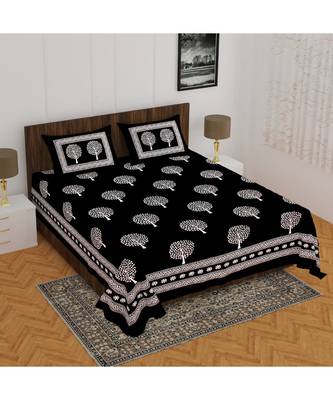100% Pure Cotton  Skin friendly fabric with vibrant colours Jaipuri Print Double Bedsheet with 2 Pillow Covers 1