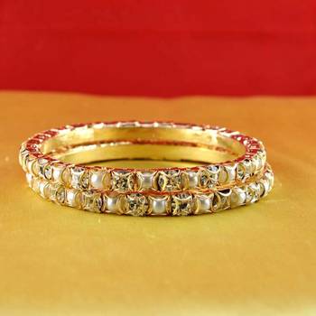 gold moti stone cz polki kundun meenakari pearl bangle kara size-2.4,2.6,2.8 2