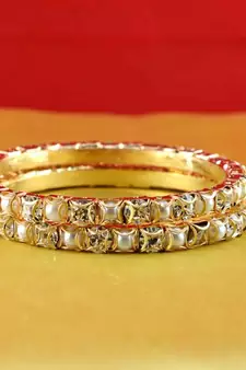 gold moti stone cz polki kundun meenakari pearl bangle kara size-2.4,2.6,2.8