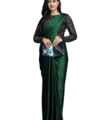 Green plain faux silk blend saree with blouse