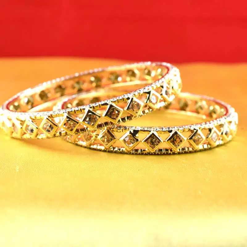 Gold Moti Stone Cz Polki Kundun Meenakari Pearl Bangle Kara Size