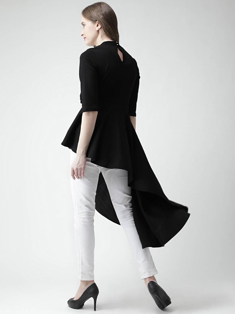 Attractive Black Self Design High-Low Top