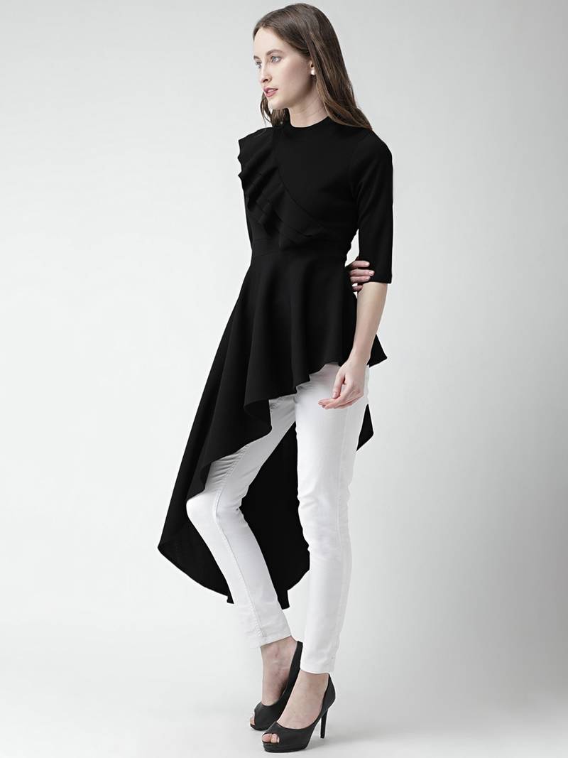 Attractive Black Self Design High-Low Top