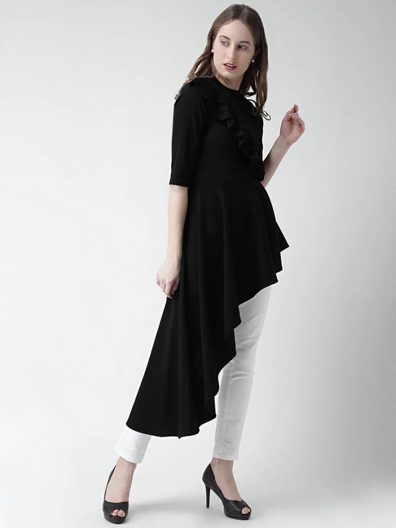 Attractive Black Self Design High-Low Top