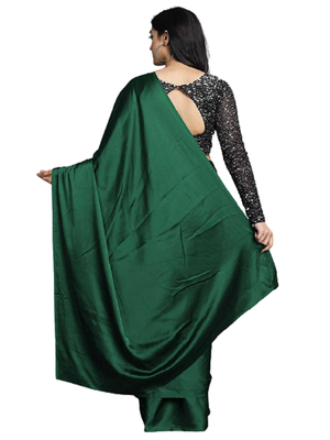 Green plain faux silk blend saree with blouse 4