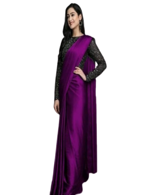 Light multicolor plain faux silk blend saree with blouse 1