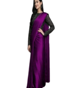 Light multicolor plain faux silk blend saree with blouse