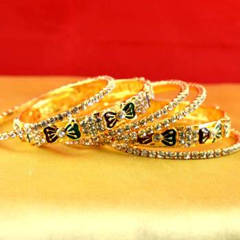 Gold Moti Stone Cz Polki Kundun Meenakari Pearl Bangle Kara Size 1