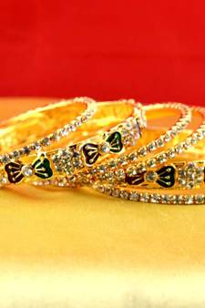Gold Moti Stone Cz Polki Kundun Meenakari Pearl Bangle Kara Size