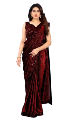 Red embroidered faux silk blend saree with blouse 1