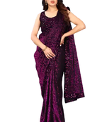 Purple embroidered faux silk blend saree with blouse