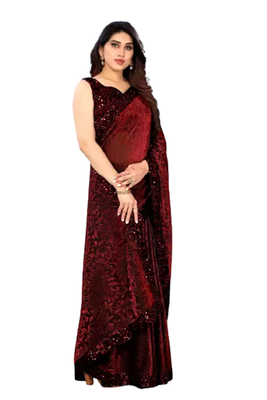 Red embroidered faux silk blend saree with blouse 4