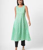 Green printed cotton ethnic-kurtis