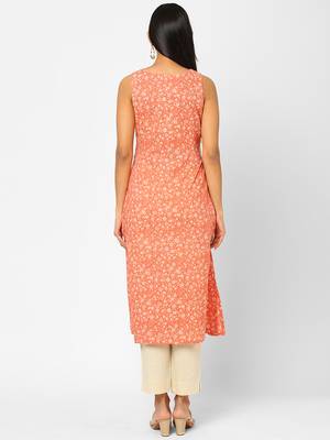 Peach printed cotton ethnic-kurtis 2