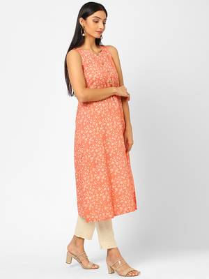 Peach printed cotton ethnic-kurtis 3