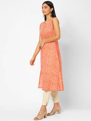 Peach printed cotton ethnic-kurtis 4