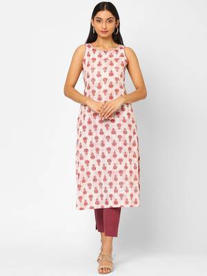 White printed cotton ethnic-kurtis 1