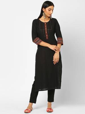Black plain cotton ethnic-kurtis 1