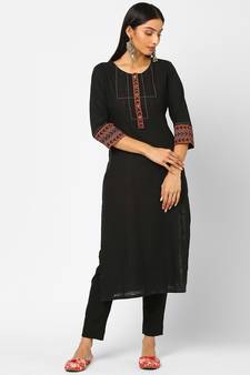 Black plain cotton ethnic-kurtis