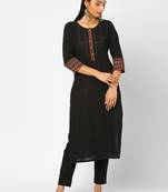 Black plain cotton ethnic-kurtis