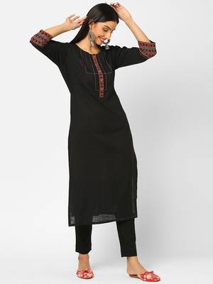 Black plain cotton ethnic-kurtis 3